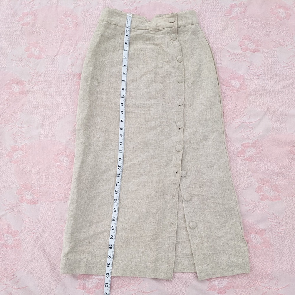 Ajaie Alaie Transitional Linen Skirt XS Beige Button Up Pencil Handmade Chakra - Picture 6 of 16